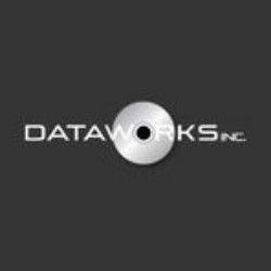 Dataworks Inc. logo with a metallic disc on a dark background.