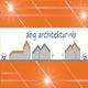 Weiße Häuser und Text "abg architektur-de" auf orangefarbenem Hintergrund.