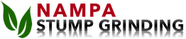 Logo with red "NAMPA" and black "STUMP GRINDING" text next to green leaf graphics.