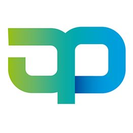 Logo mit grün-blauem Farbverlauf, stilisiertes "QP" in moderner, geometrischer Form.