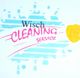 Logo eines Reinigungsdienstes mit Schwammgrafik, Text "Wisch Cleaning Service" auf hellblauem Hintergrund.