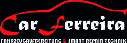 Logo mit roter Autokontur und Text: "Car Ferreira", "Fahrzeugaufbereitung & Smart-Repair-Technik".