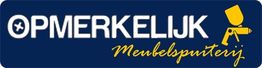 Logo met tekst "OPMERKELIJK Meubelspuiterij" en een icoon van een gele spuitpistool.
