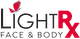 Logo of LightRx Face & Body with red accents and a stylized butterfly design.