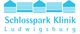 Logo der Schlosspark Klinik Ludwigsburg in Blau mit stilisierten Gebäuden darüber.
