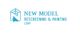 Blue logo for "New Model Rescreening & Painting Corp" with a geometric design.