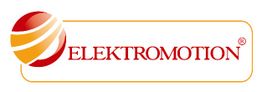 Logo mit roter und oranger Kugel links, Text "ELEKTROMOTION" in Rot daneben.