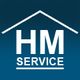Logo con le lettere "HM" e la scritta "Service" su sfondo blu, dentro un contorno a forma di casa.