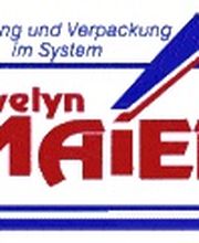 Logo "Evelyn Maier" in Rot und Blau mit Text: "Werbung und Verpackung im System".