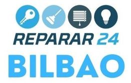 Logo de "Reparar 24 Bilbao" con iconos de llave, fregona, persiana y bombilla.