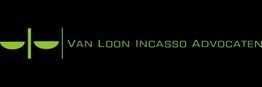 Logo met groene weegschaal en tekst: "Van Loon Incasso Advocaten" op zwarte achtergrond.