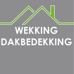 Grijs logo met groene huislijn en tekst "Wekking Dakbedekking".
