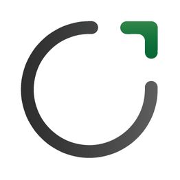 Grauer Kreispfeil mit grünem Winkel oben rechts auf weißem Hintergrund.