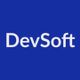 Blue logo with white text reading "DevSoft".