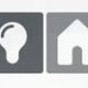 Pictogrammen van een gloeilamp en een huis, beide in grijstinten.