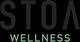 "Stoa Wellness logo with black and green text on a dark background."