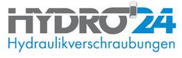 Logo mit Text: "Hydro 24 Hydraulikverschraubungen" in Grau und Blau.