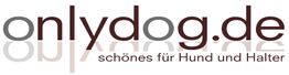 Logo mit Text "onlydog.de - schönes für Hund und Halter" in schlichten Grautönen.