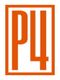 Orange Buchstaben "P" und "4" in einem rechteckigen Rahmen.