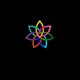 Colorful geometric flower on a black background.