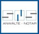 Logo mit blauem Rahmen, Text: "SNS Anwälte · Notar" in grau, geometrische Linien darüber.