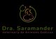 Logo de Dra. Saramander, veterinaria de animales exóticos, con siluetas de loro y ratón.