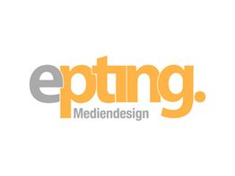 Logo mit Text "epting. Mediendesign" in Grau und Orange.