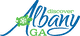 "Discover Albany GA logo with a green turtle incorporated into the design."