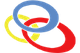 Buntes, abstraktes Symbol mit blauen, gelben und roten Formen in einer dynamischen Anordnung.