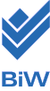 Logo mit blauen geometrischen Formen und den Buchstaben "BiW".