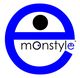 Blaues Monstyle-Logo mit einem "e", schwarzem Punkt und Schriftzug "monstyle".