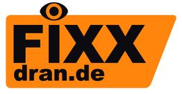 Orange Logo mit schwarzem Text: "FIXX dran.de". Ein Auge über dem "I".