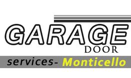 Garage Door Services Monticello logo with stylized text and lines.