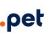 Logo met tekst ".pet"; blauwe letters en oranje stip links.