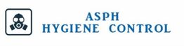Logo ASPH Hygiene Control avec un masque à gaz en icône. Texte bleu sur fond blanc.