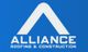 Logo of Alliance Roofing & Construction with a white roof shape on a blue background.