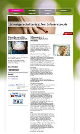 Website über Schwangerschaftsstreifen mit Text und Bildern von Babybauch.