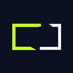 Logo met groene en witte hoekige vormen op een donkerblauwe achtergrond.