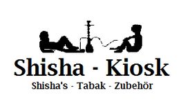 Silhouetten von zwei Personen mit Shisha, Text: "Shisha - Kiosk, Shisha's - Tabak - Zubehör".