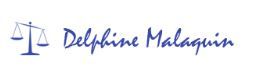 Texte "Delphine Malaquin" avec balance de justice à gauche, en bleu.