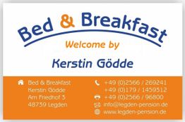 Bed & Breakfast Werbung mit Kontaktdetails von Kerstin Gödde in Legden, einschließlich Telefon.