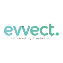 Logo met tekst: "evvect. online marketing & ontwerp" in groen en blauw.