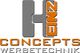 Logo mit Text: "Henz Concepts Werbetechnik" in Grau und Orange.