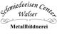 Text im Bild: "Schmiedeeisen Center Walser, Metallbildnerei" mit dekorativen Elementen.
