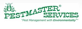 Logo of Pestmaster Services with a green insect illustration and tagline "Pest Management with Environmentality".