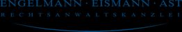 Textlogo: "Engelmann Eismann Ast Rechtsanwaltskanzlei" in blauen Großbuchstaben auf schwarzem Hintergrund.