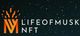 LifeOfMusk NFT logo with orange design on a starry background.