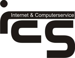 Logo mit Schriftzug "Internet & Computerservice", schwarze Buchstaben auf weißem Hintergrund.