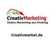 CreativMarketing-Logo mit Pfeilen, Text: "Online Marketing aus Pocking". Website: Creativmarket.de.