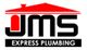 JMS Express Plumbing logo with red roof graphic.